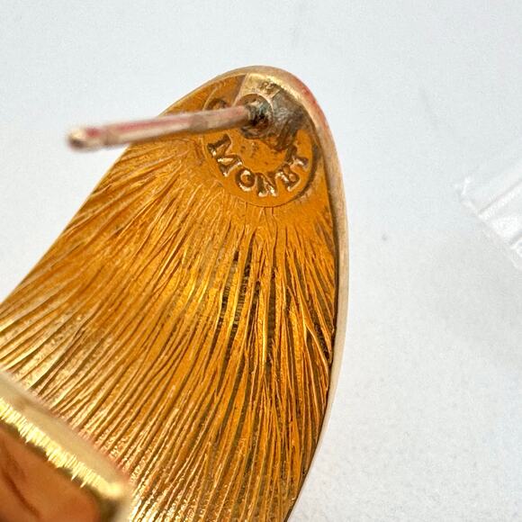 Vintage Monet J Hoop Earrings Gold Tone Signed Luxe Chic Runway Classic Timeless - Picture 10 of 16